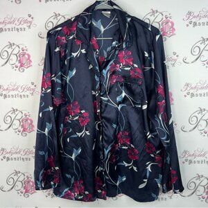 Easy solution button up floral shiny long sleeve flowers long sleeve shimmer
